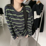 Womens Cozy Stripe Design Hooded Sweatshirt Perfect Casual Wear Option