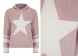 Ladiess F&F Pink Star Print Hoody Lightweight Jumper Top Sizes 6 8 10 12 14