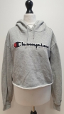 X718 WOMENS CHAMPION GREY DRAWSTRING CROPPED SWEATSHIRT HOODIE UK 8 S EU 36
