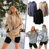 Womens Long Sleeve Letter Hoodies Hooded Sweatshirt Jumper Oversized Baggy Tops-