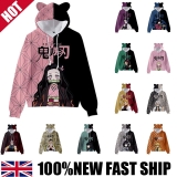Girls Demon Slayer Anime Hoodies Sweatshirt Pullover Cute Cat Ear Top Pullover🔥
