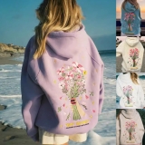 Womens Oversized Floral Print Hooded Sweatshirt Jumper Hoodie Pullover Tops