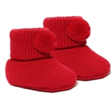 Baby Booties Pom Pom Booties – Newborn – Red Acrylic Girls Boys Soft Touch