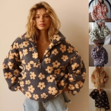 Women Winter Warm Zip Neck Fleece Fur Flower Hoodies Jumper Pullover Sweatshirts