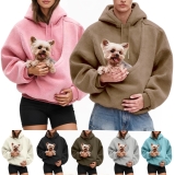 Unisex Sherpa Hoodies Kangaroo Pouch Sweatshirts with Cat Pocket Dog Carrier Top