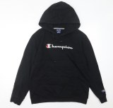 Champion Womens Black Hoodie UK 12 Pullover Logo Sweatshirt