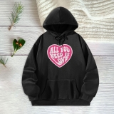 Women Hoodies Drawstring Hood Cartoon Printed Classic Black Stylish Crewneck