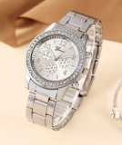 Silver Rhinestone Ladies Girls Quartz Wristwatch Watch Waterproof Female UK