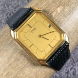 Vintage Seiko Men 6539-5000 Casual Date Tank Leather 28mm Quartz Analog Watch 7″