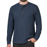 Mens Thermal Henley Jumper Top Grandad Neck Long Sleeve Waffle Knit T-Shirt New