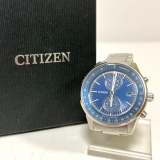 Citizen Eco Drive Chronograph B642 Navy Watch Used Stainless Steel 41mm