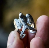 Flying Swallow bird Ring, Adjustable Ring, oxidized Mens Womens Biker Ring gift