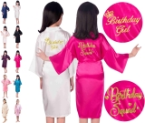 UK Kids Birthday Girl Kimono Robe Birthday Squad Silk Sleepover Party Nightwear