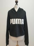 QQ554 WOMENS PUMA BLACK DRAWSTRING CROPPED SWEATSHIRT HOODIE UK 14 EU 42