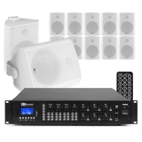 PD BC65V Wall Speakers & Amplifier Set, 6-Zone PA System, 12x White 100V