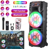 Portable Bluetooth Speaker Dual 12” Subwoofer FM Heavy Bass Sound Karaoke & Mic