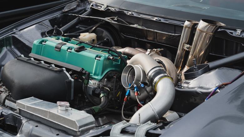 A modified car engine with a turbocharger