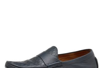 Gucci Midnight Blue Micro Guccissima Leather Slip On Loafers Size 42