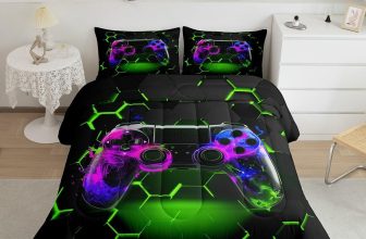Comforter Set Queen Size, Green Honeycomb Gamepad Bedding Set 3pcs for Kids