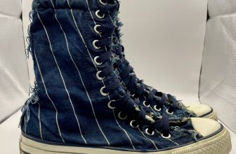Converse Hi Tops Size 5 Fold Back Navy Blue Canvas Frayed Edge Roll Down