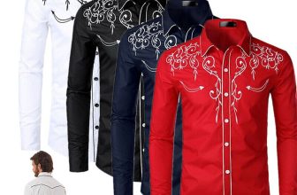 Retro Mens Western Cowboy Shirt Long Sleeve Embroidery Casual Buttons Down Shirt