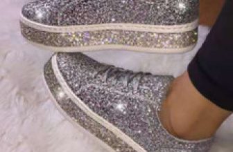 Women’s Sequin Running Trainers Lace Up Platform Causal Sneakers Glitter Shoes –