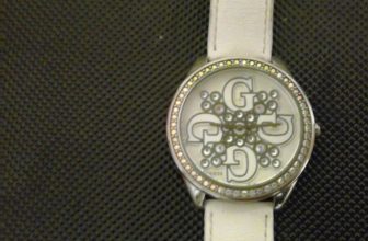GUESS Diamond Bezel Tri Glitz 36mm White Dial White Leather Strap Watch for…