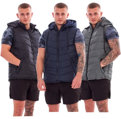 Men Bodywarmer Padded Lined Quilted Sleeveless Hooded Gilet Vest Jacket S to XXL