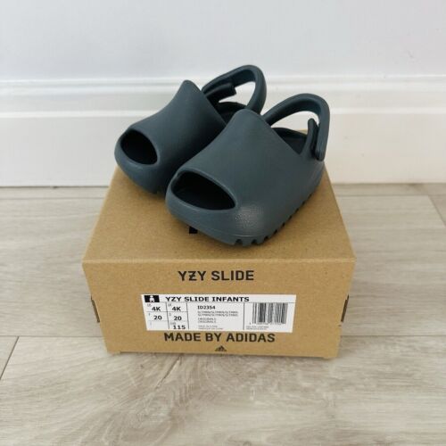 Adidas Yeezy Slides Infants Toddler Size UK 4 Slate Marine Blue Brand New