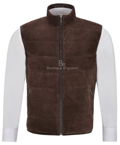 Men’s Quilted Leather Waistcoat Brown Real Suede Leather Fashion Gilet Vest 1799