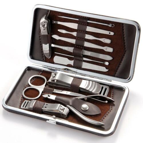 12 Piece Manicure Pedicure Nail Clippers Care Set Cutter Kit Case Mens Women