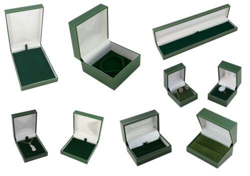 Green Leatherette Jewellery Boxes Ring Earring Pendant Cufflink Necklace Watch