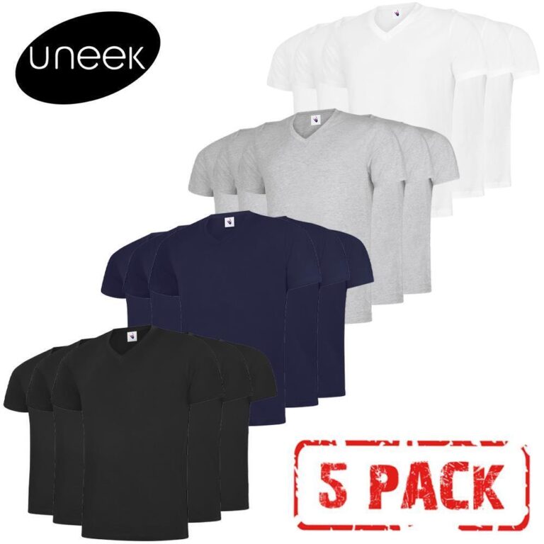 5 PACK UNEEK Classic V-Neck T Shirt Mens Plain Cotton Short Sleeve Tee UC317