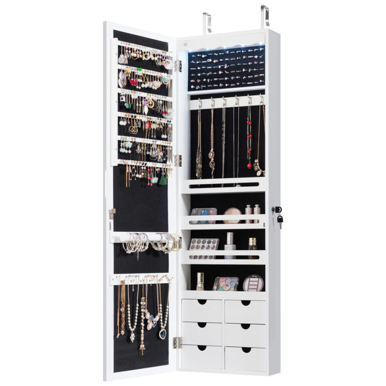 Jewelry Cabinet Lockable Wall/Door Mounted Jewelry Armoire 5 LED Light Xmas Gift