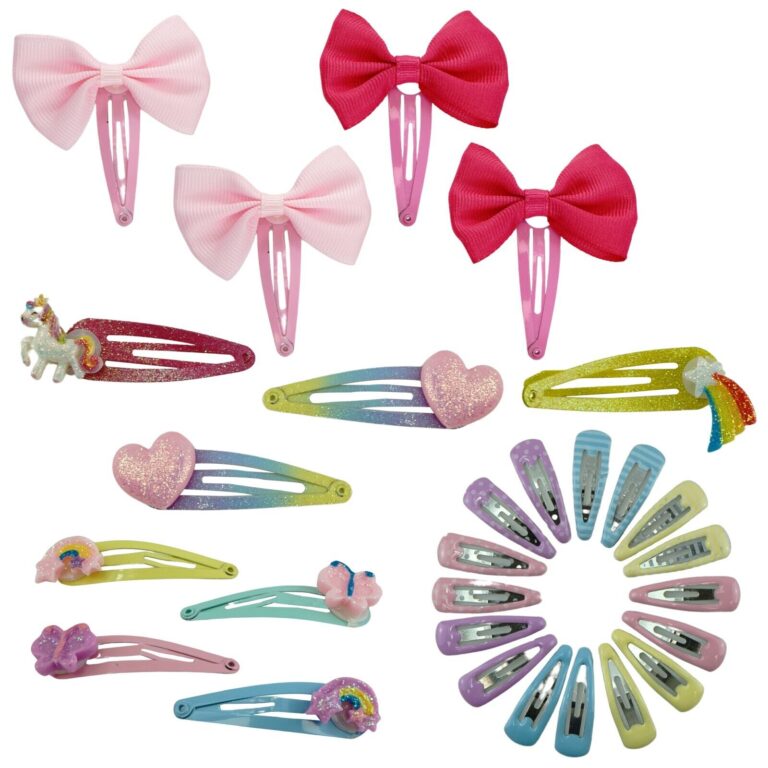 Girls Hair Accessories – Glitter Snap Hair Pins & Bow Clips for Kids & Adults