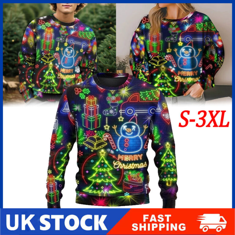 Christmas Bright Neon Lighting Ugly Christmas Sweater, Christmas Sweater S-3XL✅