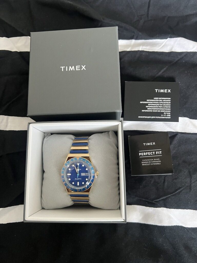 Timex Q Malibu 36mm SS Expansion Band Gold/Blue Women’s Watch TW2V38500VQ