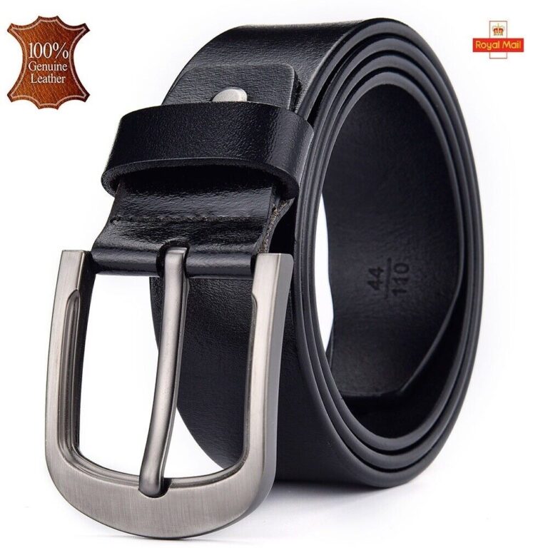 Mens Genuine Leather Belt Belts Real New Buckle For Trouser Jeans Black Brown UK