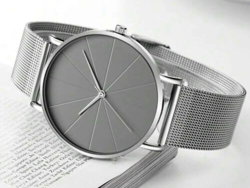 Ladies Women Quartz Watch Watches Minimalistic with Mesh Strap Silver & Grey UK