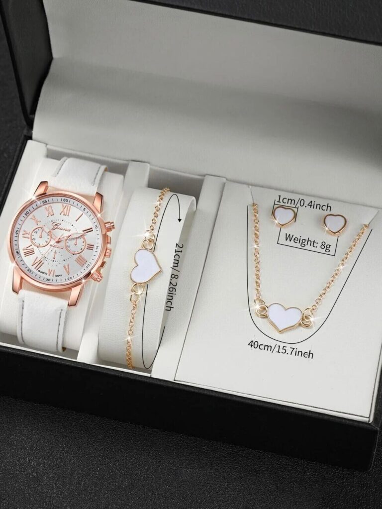 5pcs  Women Wrist Watch With Bracelet And Jewellery, Gift Set