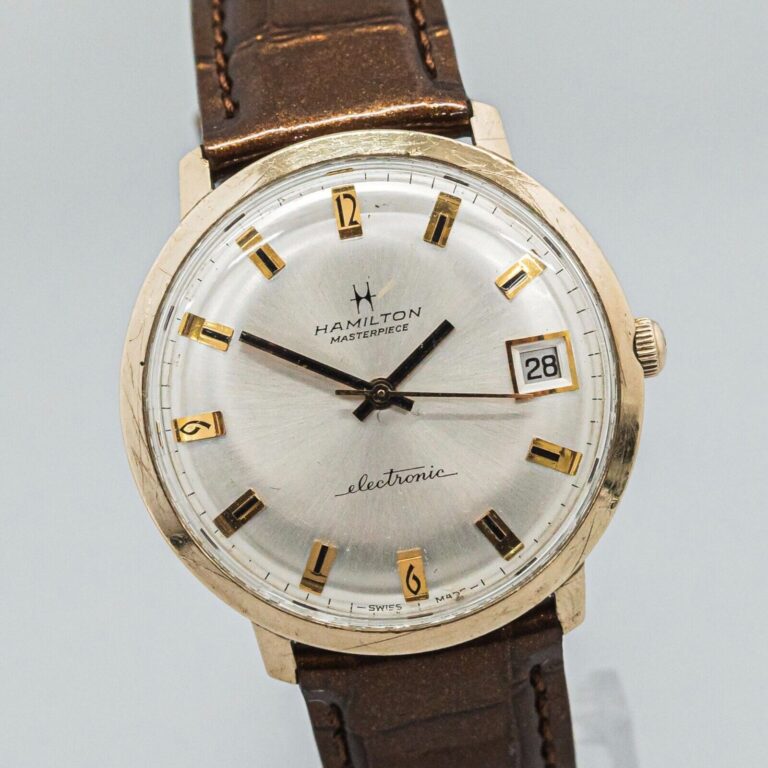 Vintage Hamilton Masterpiece Electronic Automatic K10GF Gold Date Men 34mm Watch