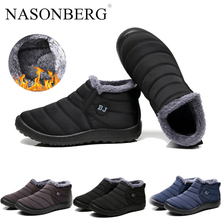 Mens Winter Snow Ankle Boots Fur Lined Slip On Outdoor Walking Shoes ANTI-SKID