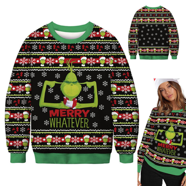 Ugly Christmas Sweater Unisex Funny Grinch Sweatshirt Tops Men Women Pullover