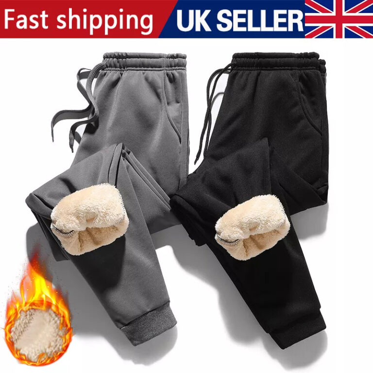 Men Thermal Fleece Lined Elasticated Sport Joggers Winter Thick Trousers Pants