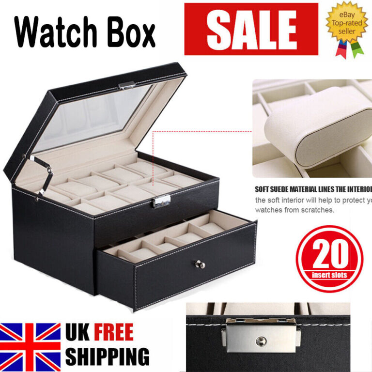 20 GRIDS WATCH BOX JEWELRY DISPLAY HOLDER COLLECT STORAGE LEATHER CASE FOR MEN