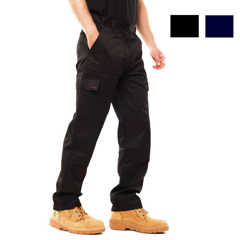 Mens Black Cargo Combat Work Trousers Size 30 to 42 By RSW CHINO PANTS WORKWEAR