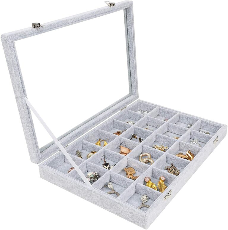 Jewellery Storage Organiser Tray – Velvet Earring & Ring Holder Display Case Box