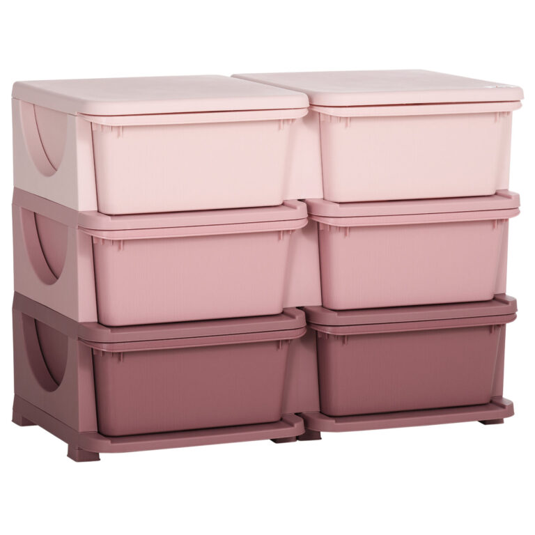 HOMCOM Kids Storage Unit Toy Box Vertical Dresser with Six Drawers – Pink