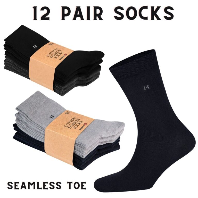 12 Pairs Men’s Seamless Socks Designer Cotton Casual Work Dress Socks, Size 6-11