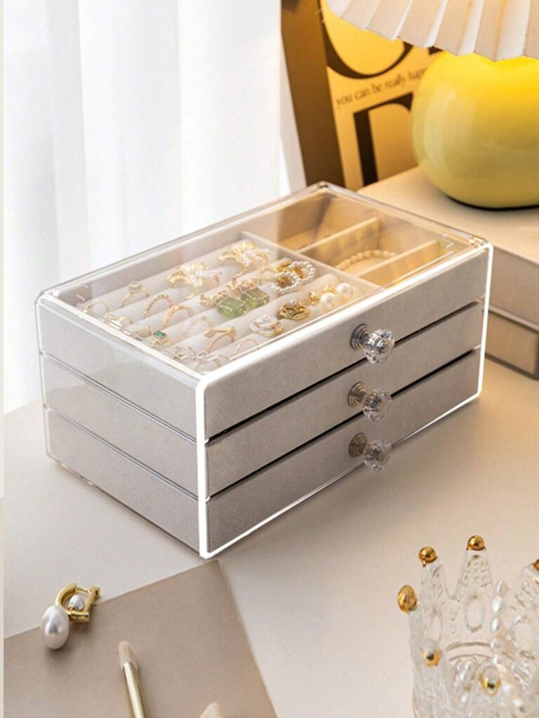 Clear Acrylic Jewelry Storage Box 3 layer Drawer Earring Ring Necklace Display